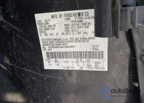 2013 Ford Explorer Limited из США, поврежденный, VIN 1FM5K8F84DGB04687